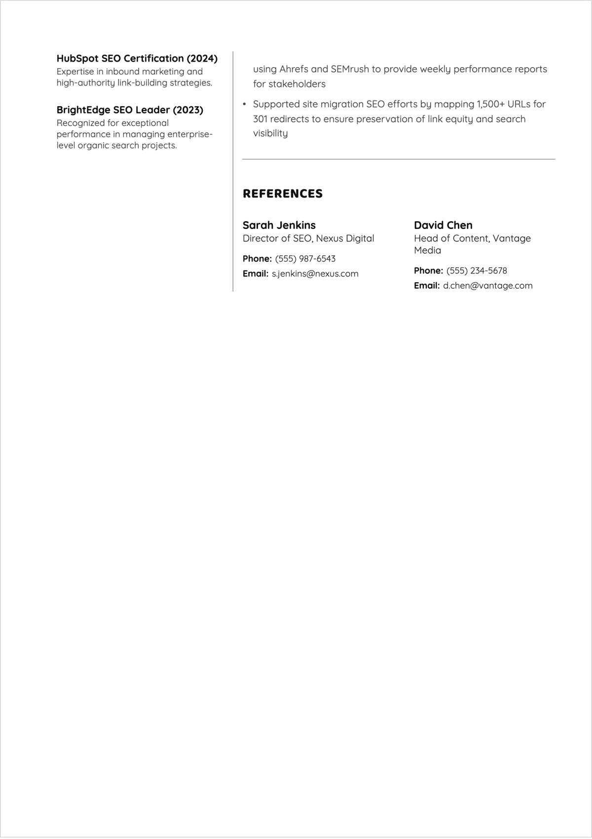 Free SEO Executive ATS CV Template, AI CV Builder