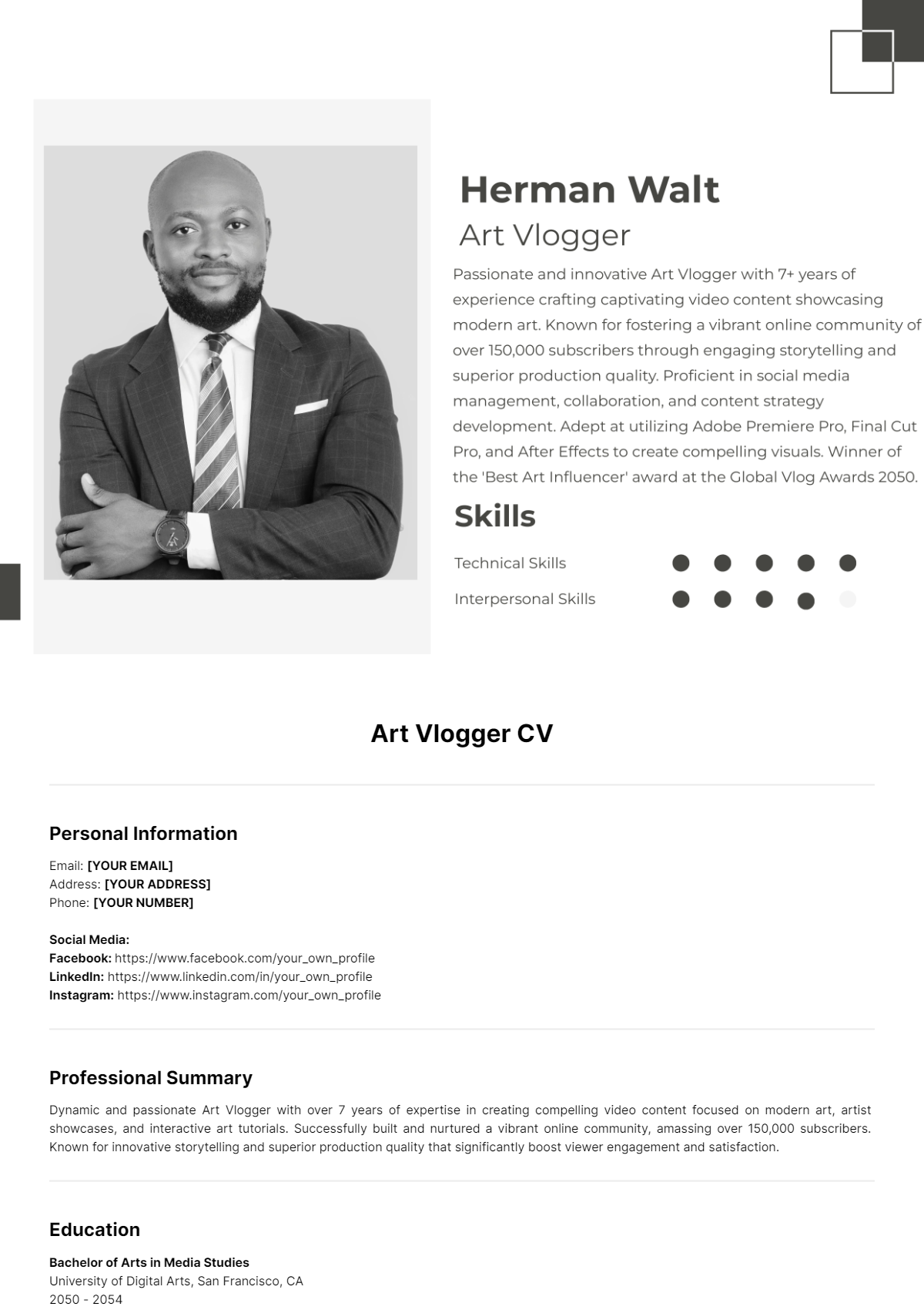 Art Vlogger CV Presentation