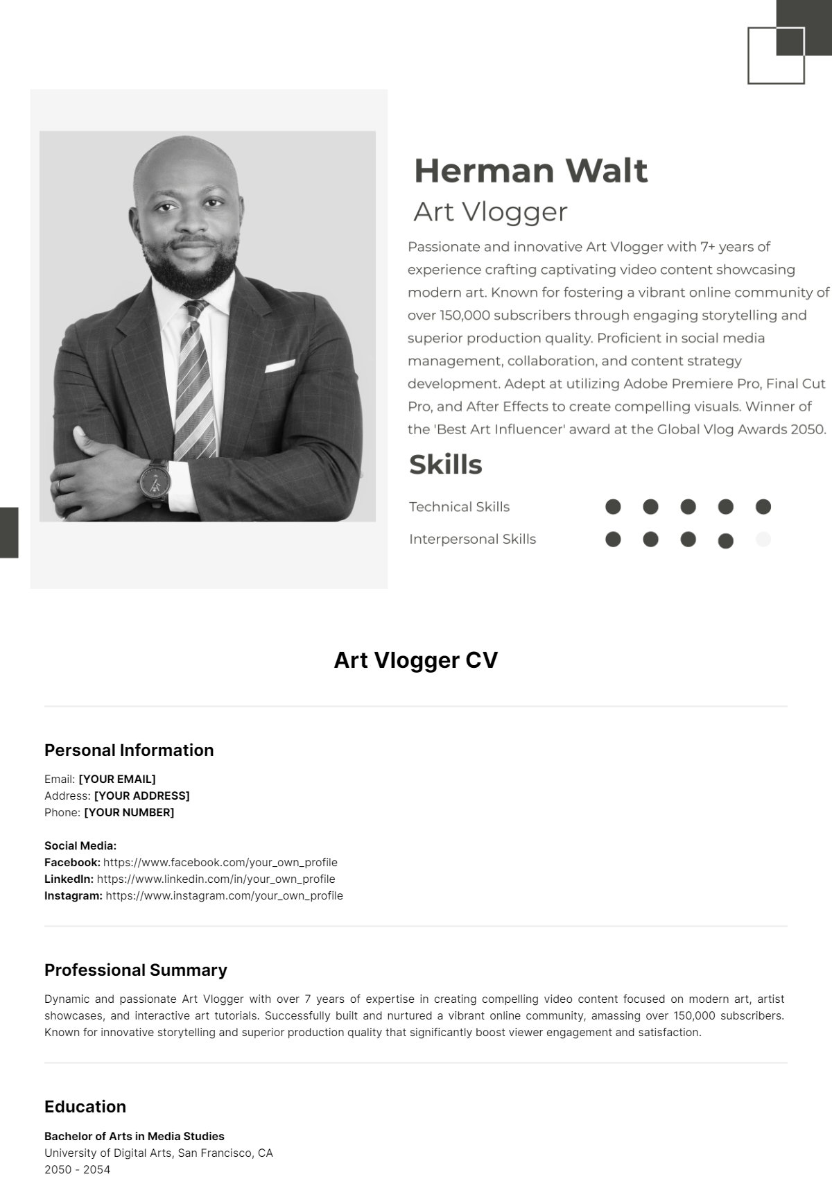 Art Vlogger CV Presentation - Edit Online & Download