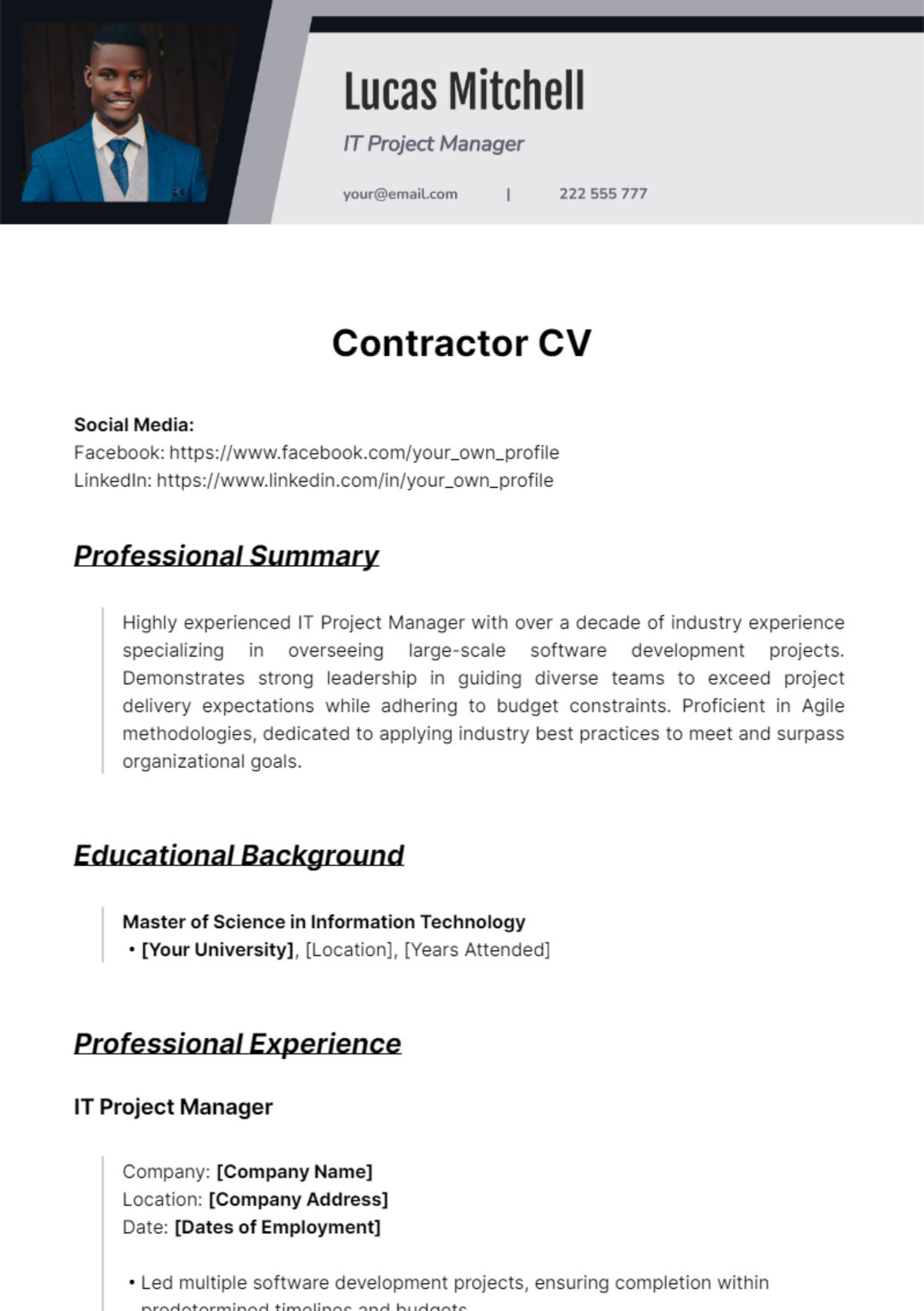 Contractor CV Template