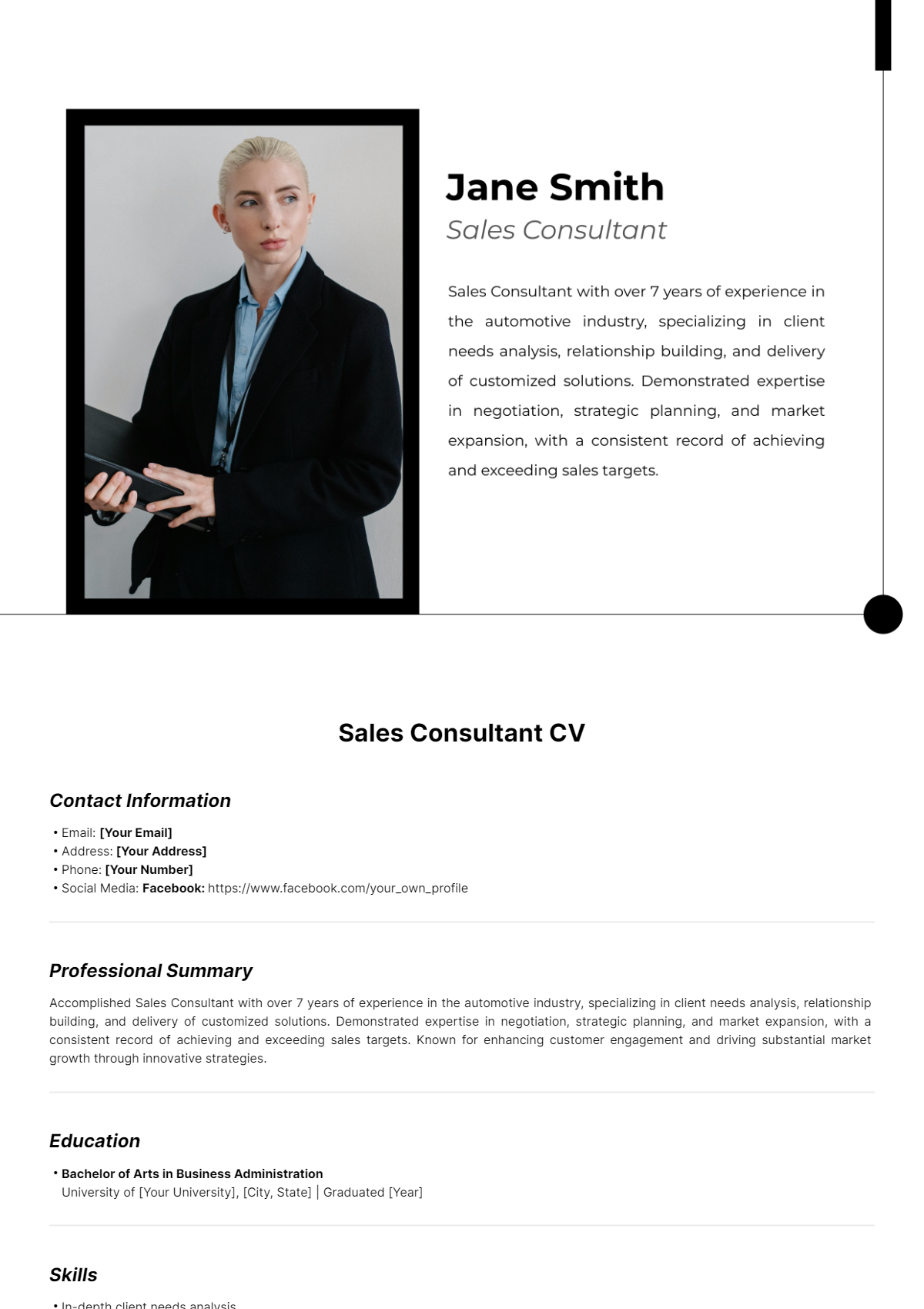 Sales Consultant CV Template