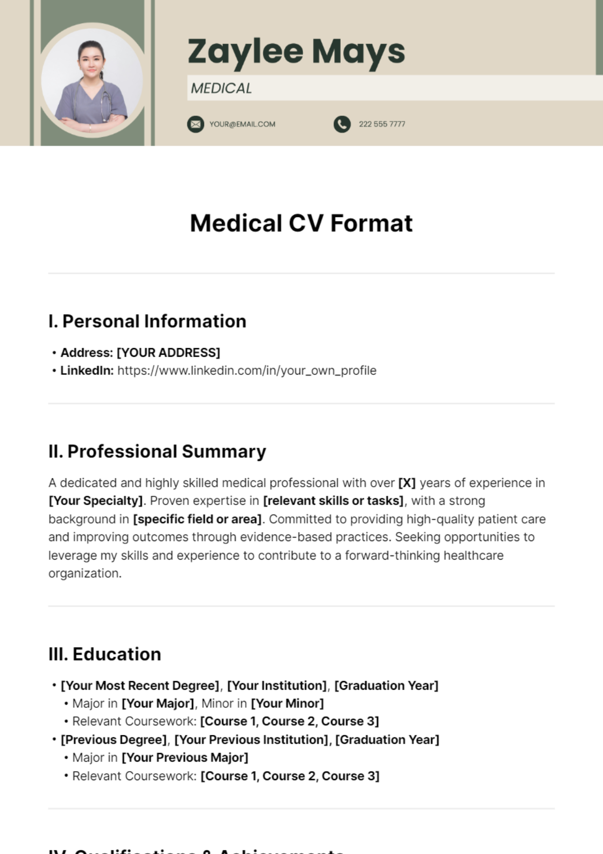 Medical CV Format Template