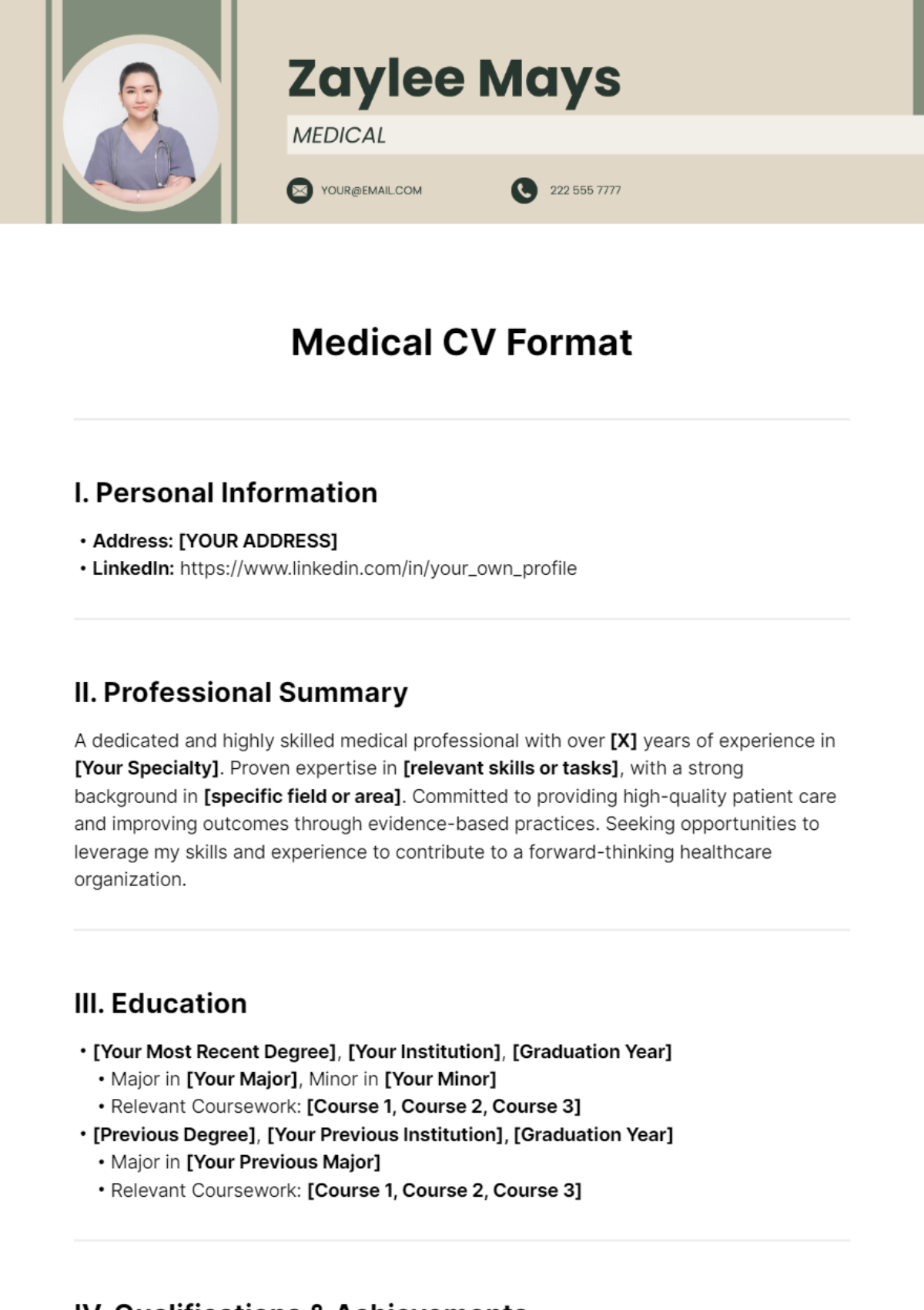 Medical CV Format Template - Edit Online & Download