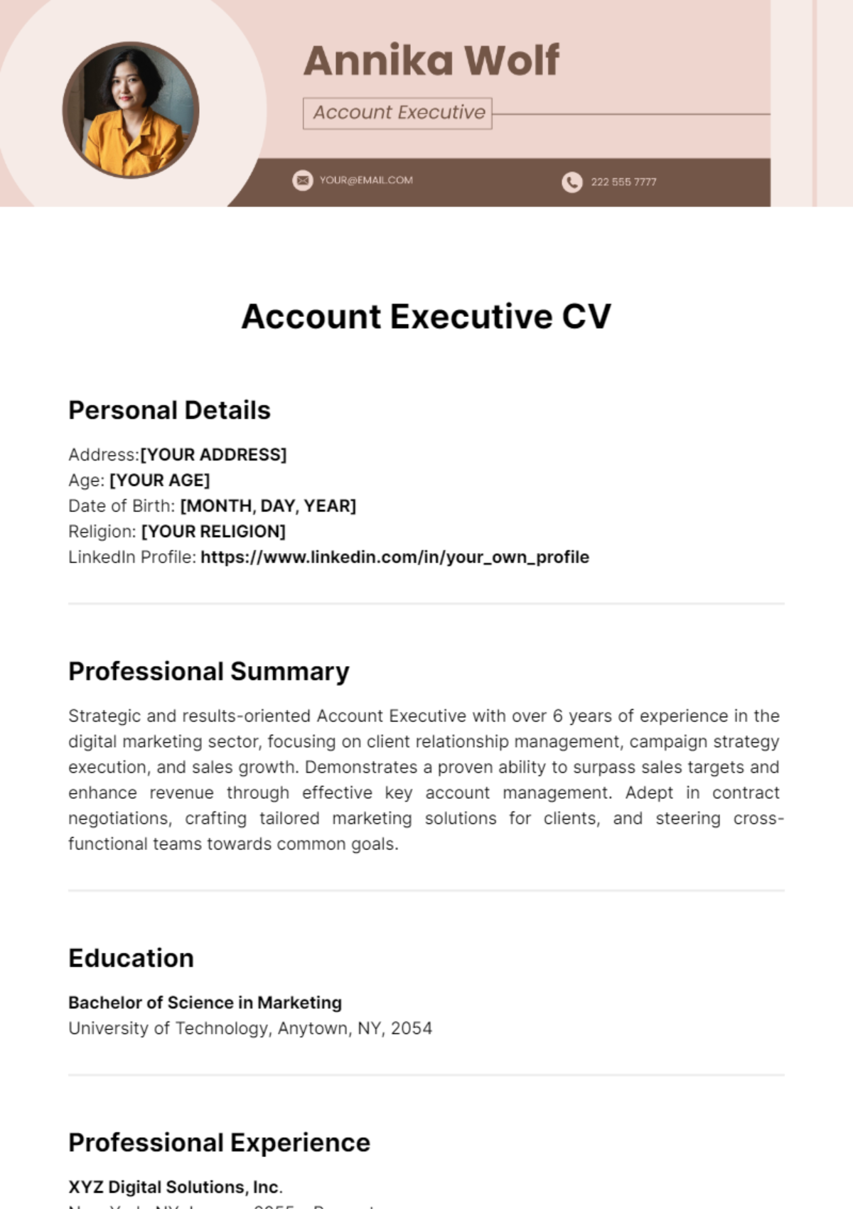 Account Executive CV Template - Edit Online & Download