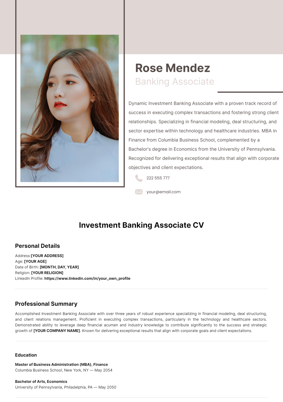 Investment Banking Associate CV Template
