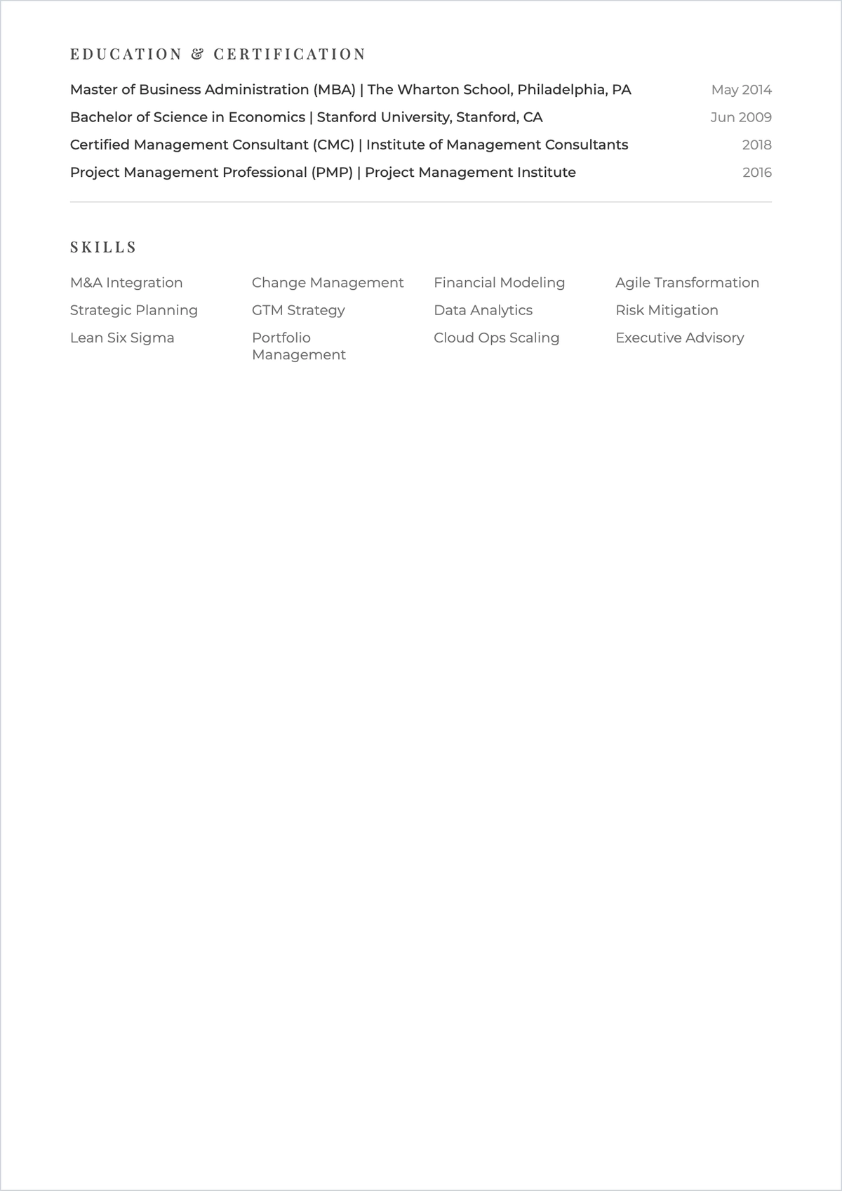 Free One Page Consulting ATS CV Template, AI CV Builder
