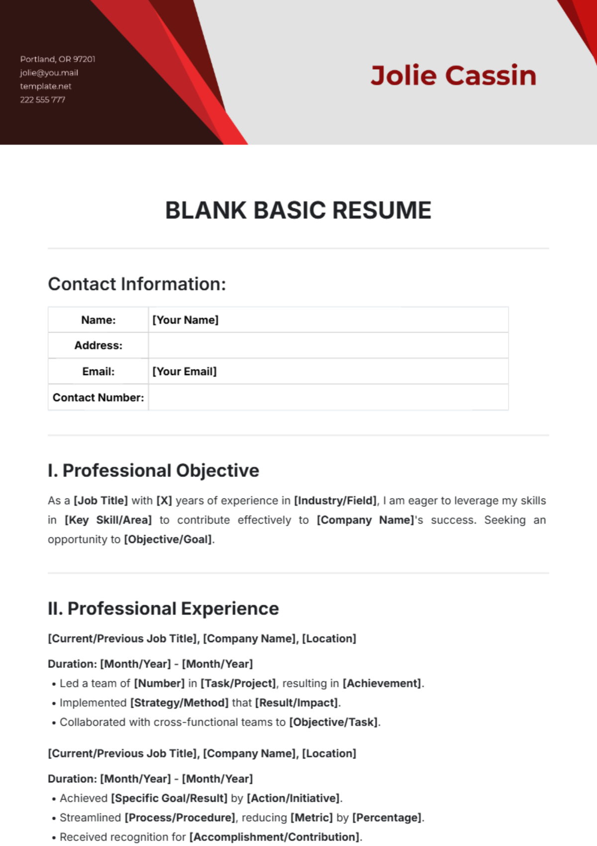 Blank Basic Resume Template