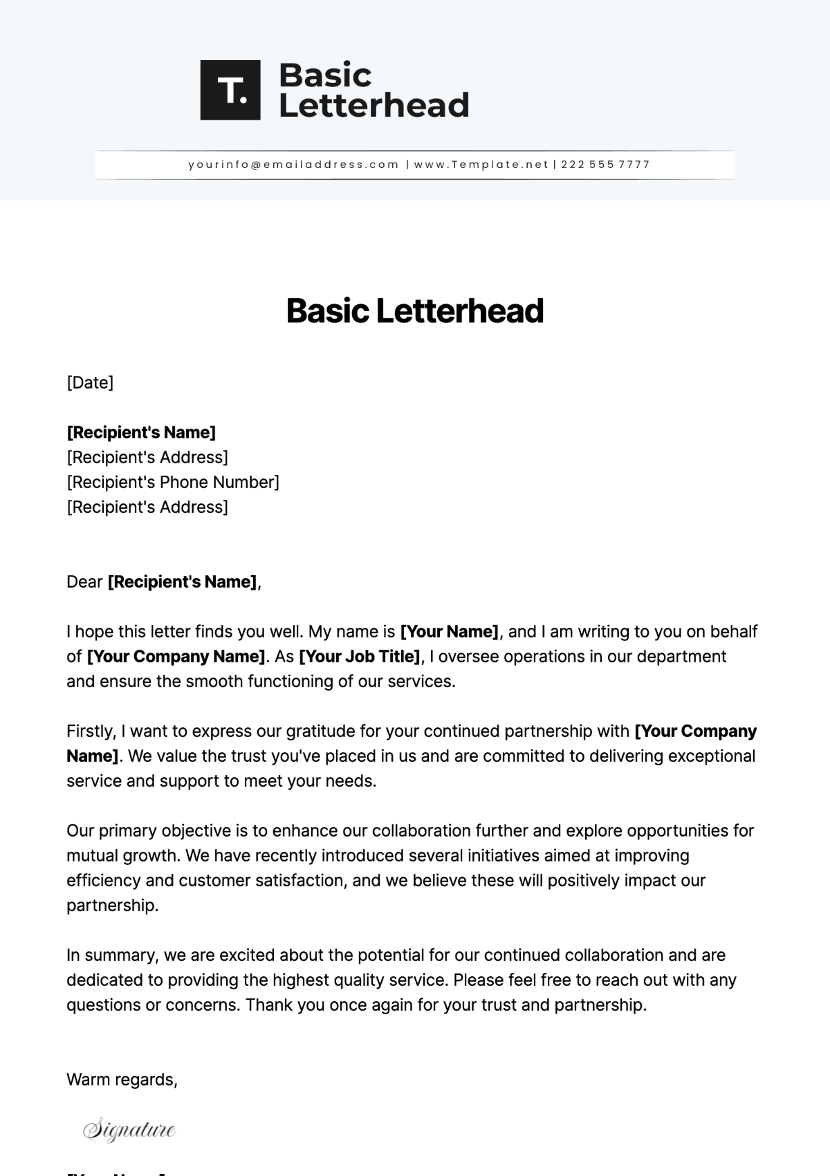 Basic Letterhead Template - Edit Online & Download