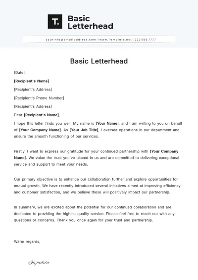 Free Basic Letterhead Template to Edit Online