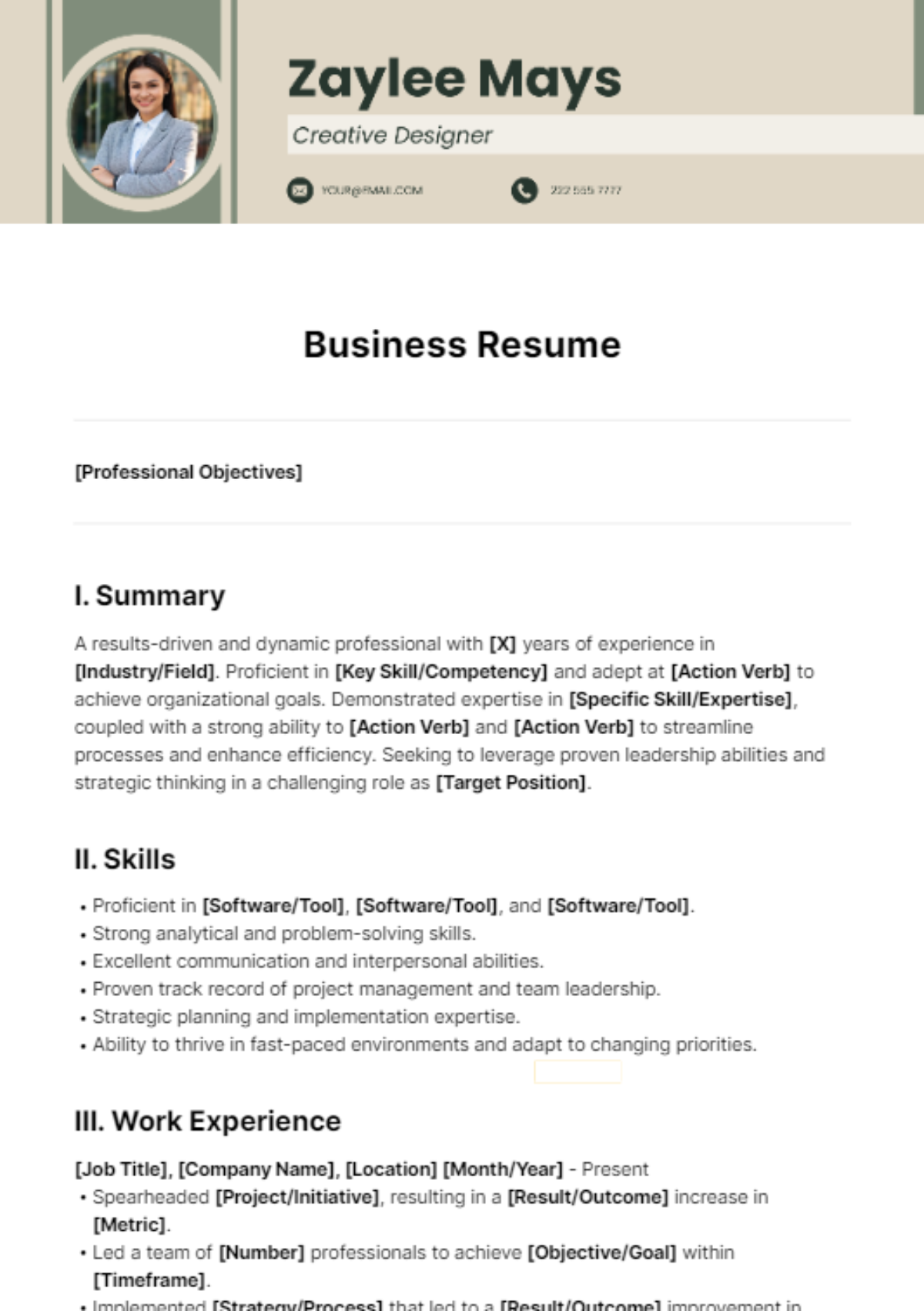 Free Business Resume Template