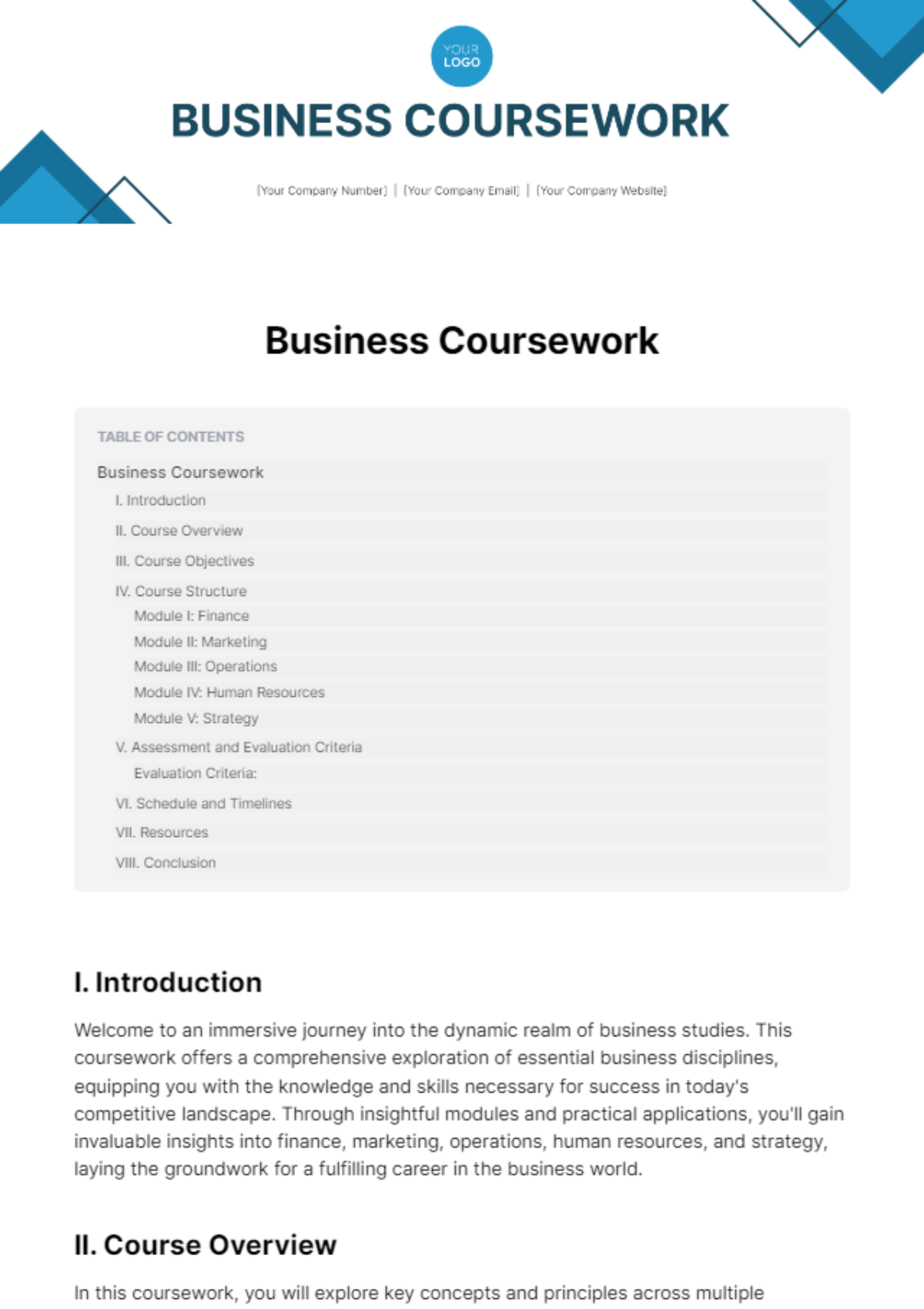 Business Coursework Template