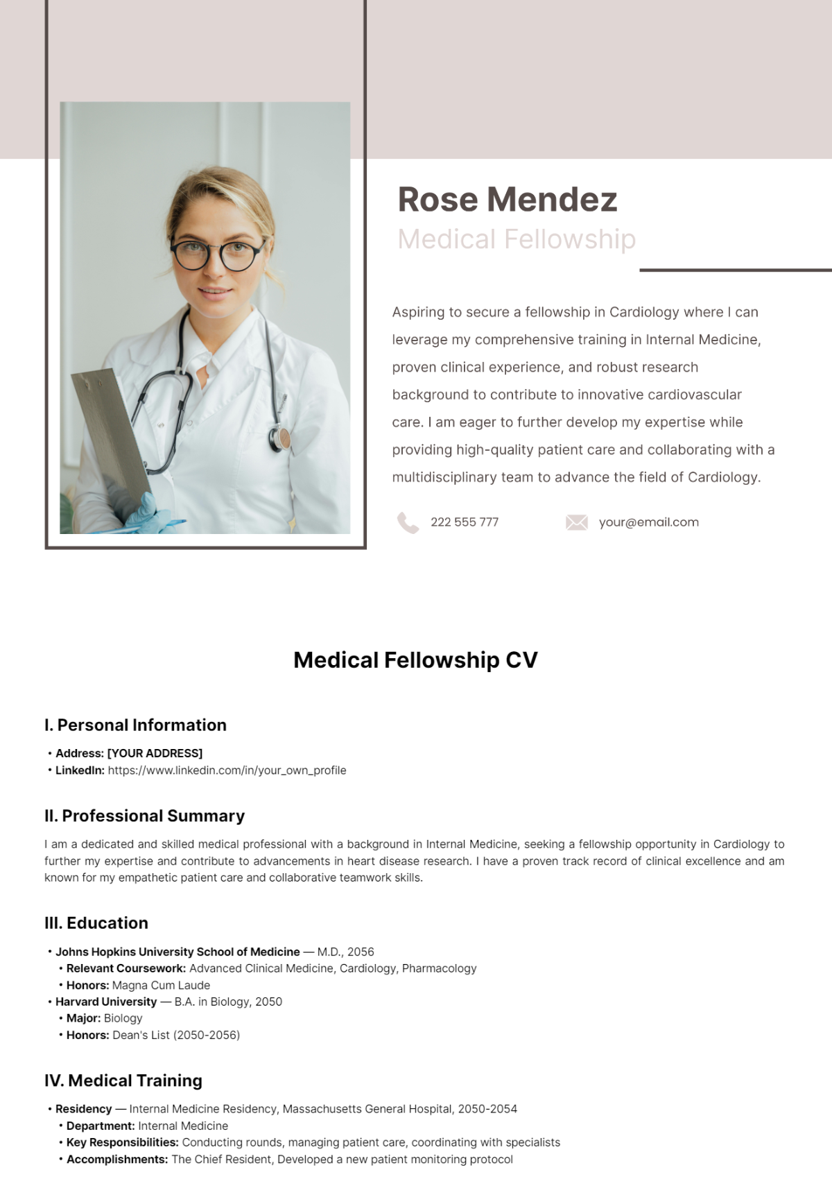 Medical Fellowship CV Template - Edit Online & Download