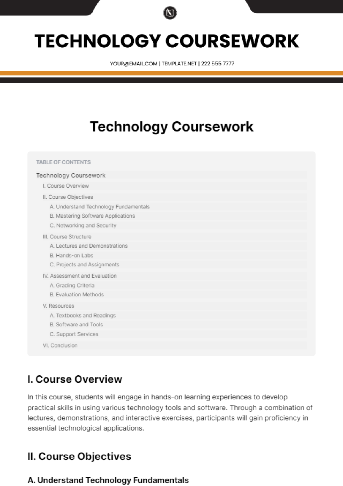 Technology Coursework Template - Edit Online & Download