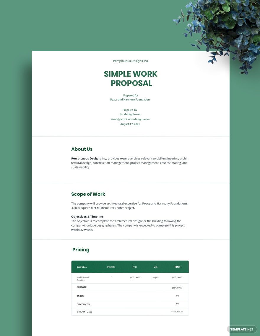 Simple Work Proposal Template