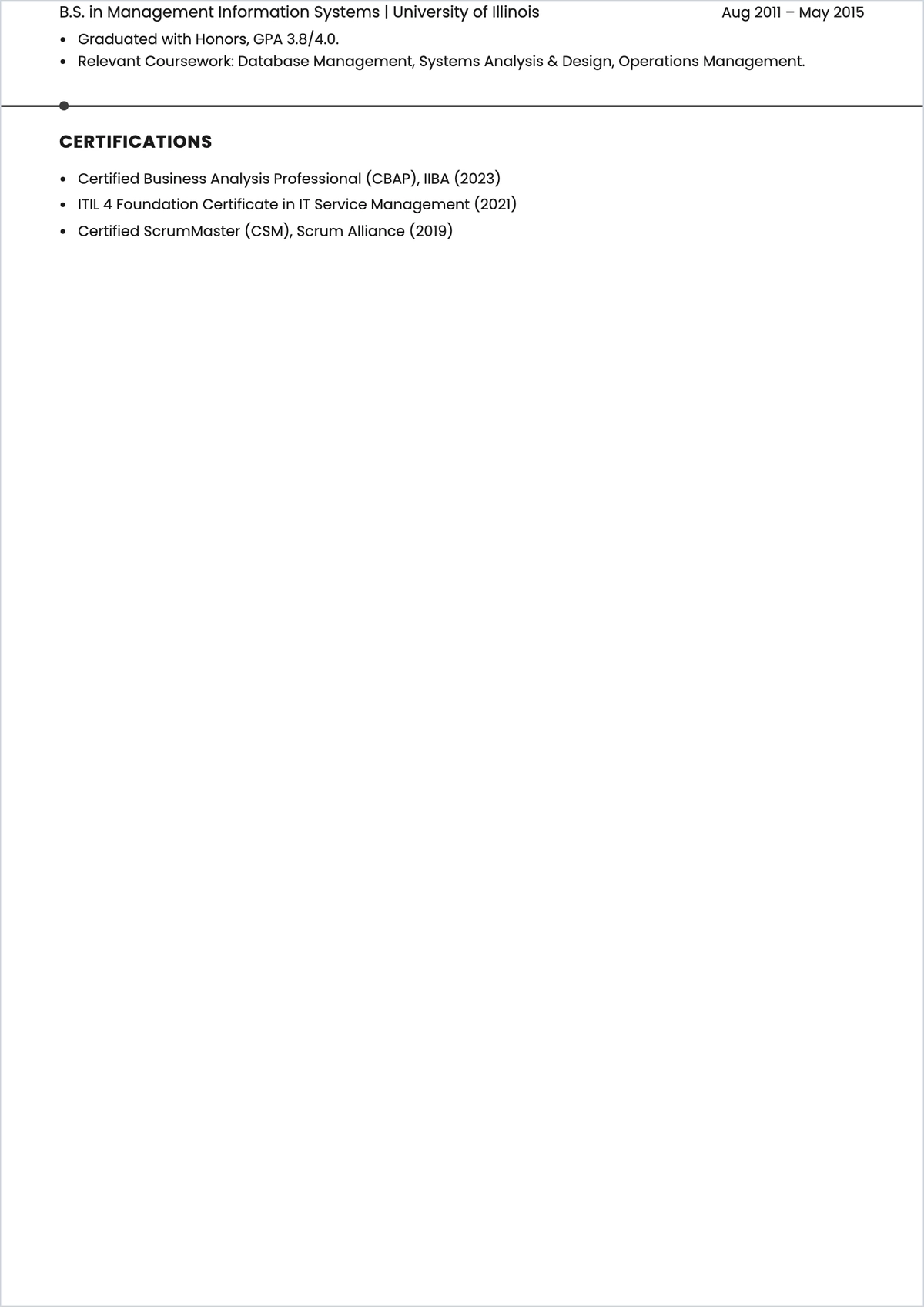 Free IT Business Analyst ATS CV Template, AI CV Builder