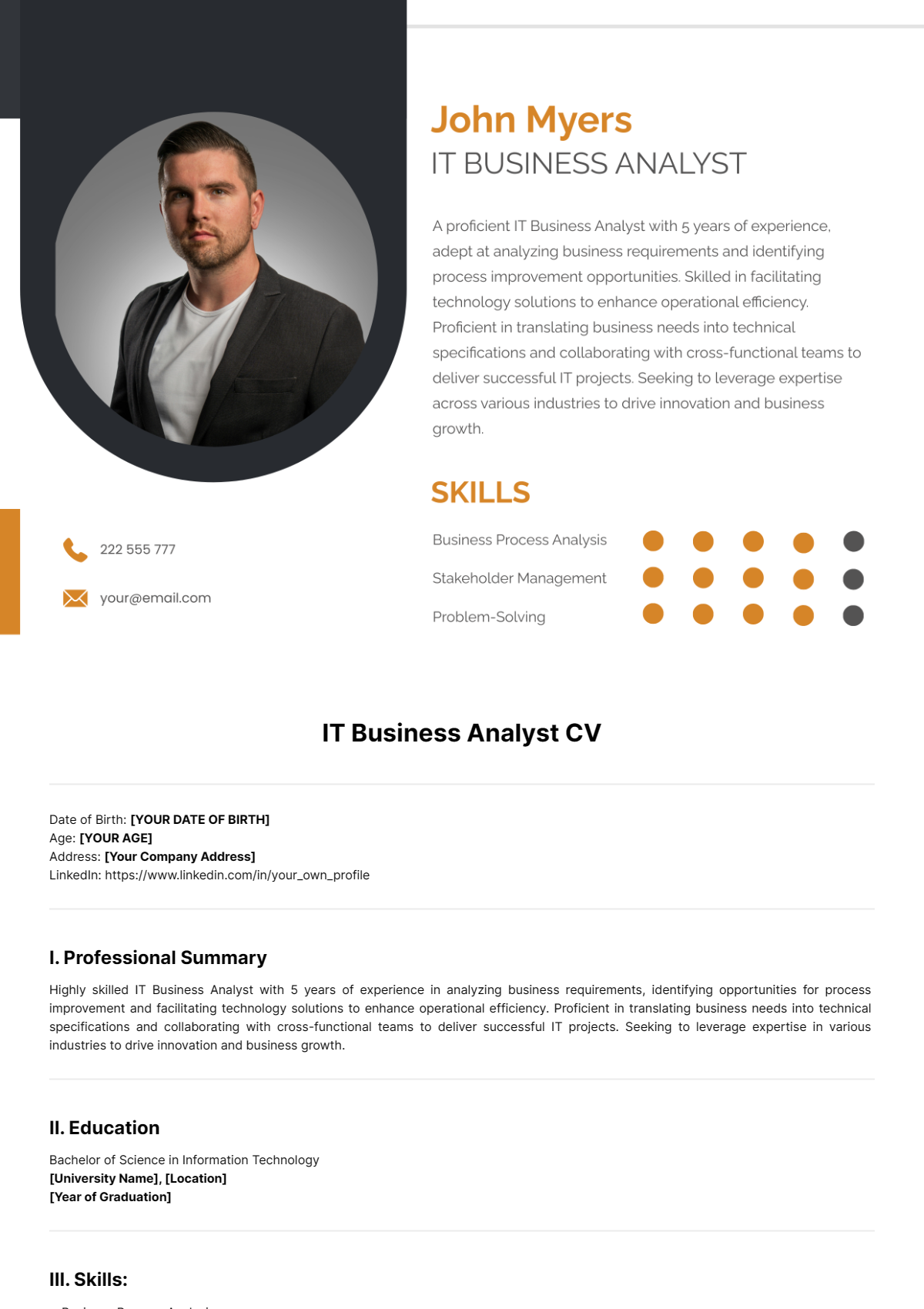 IT Business Analyst CV Template - Edit Online & Download