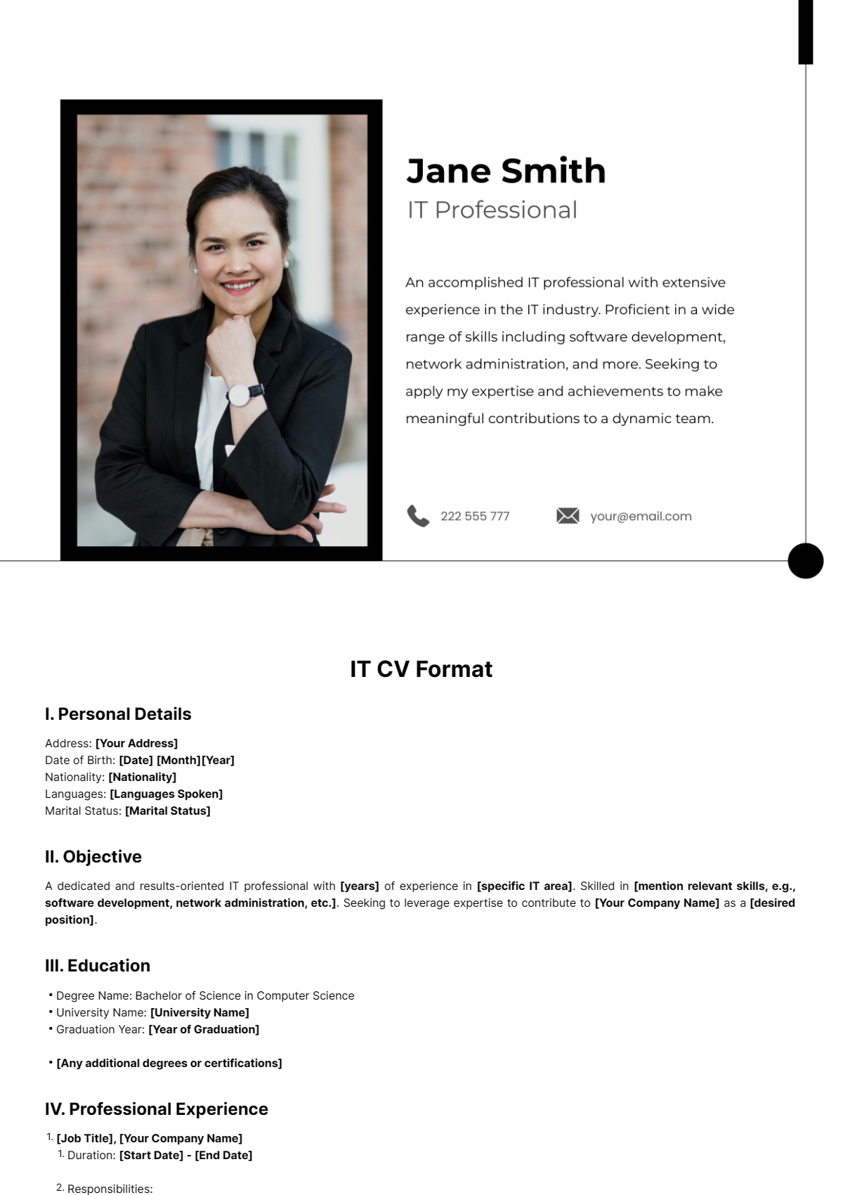 IT CV Format Template - Edit Online & Download