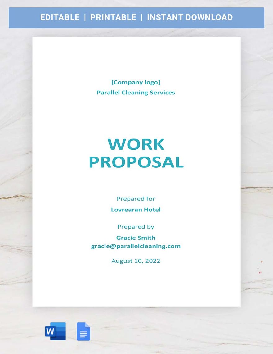 Sample Work Proposal Template in Word, Google Docs, Apple Pages