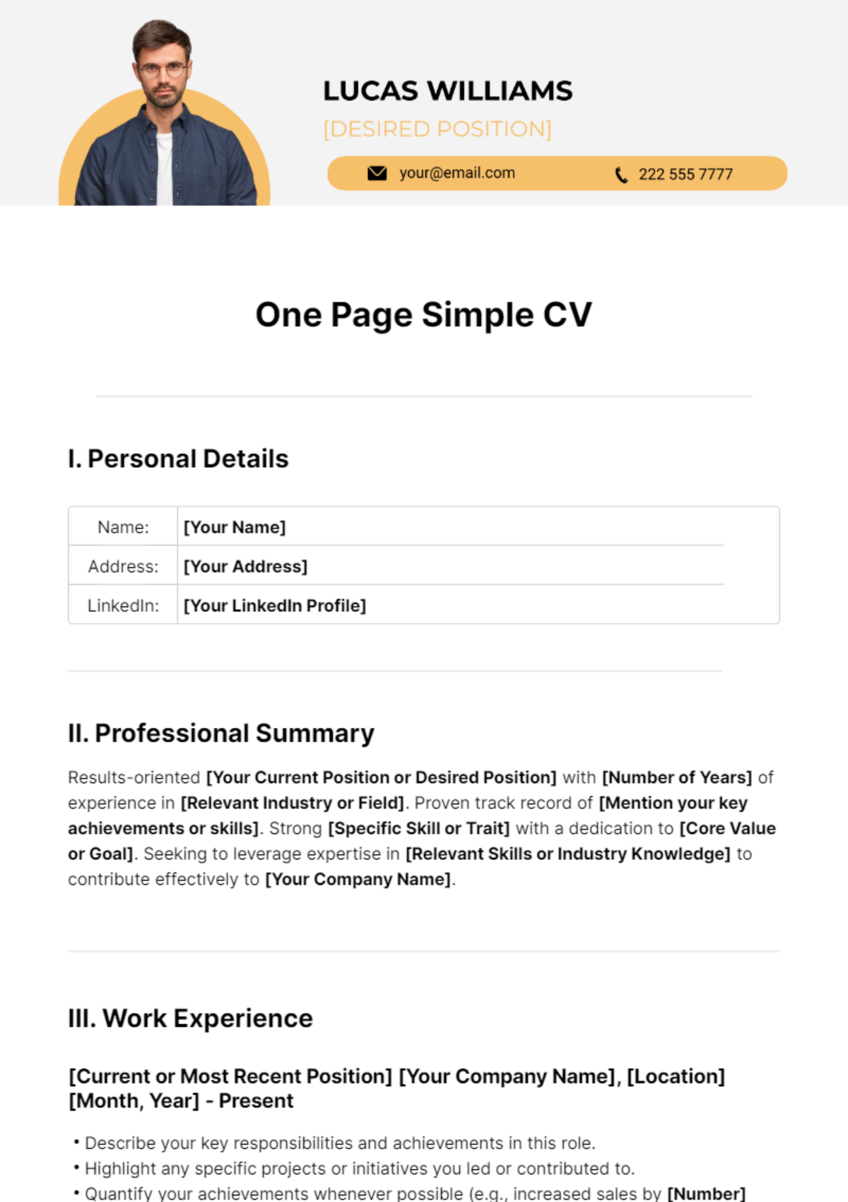 One Page Simple CV Template - Edit Online & Download