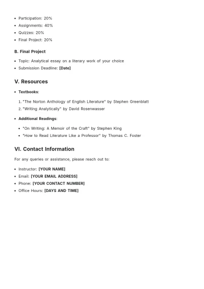 Free Higher English Coursework Template to Edit Online