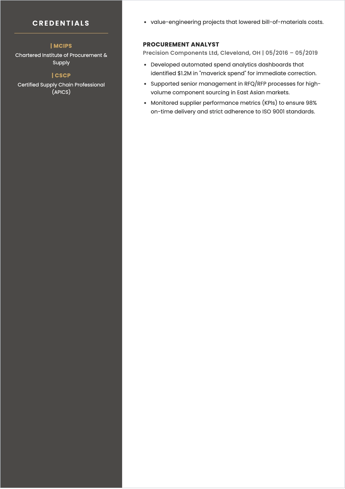 Free Procurement Executive ATS CV Template, AI CV Builder