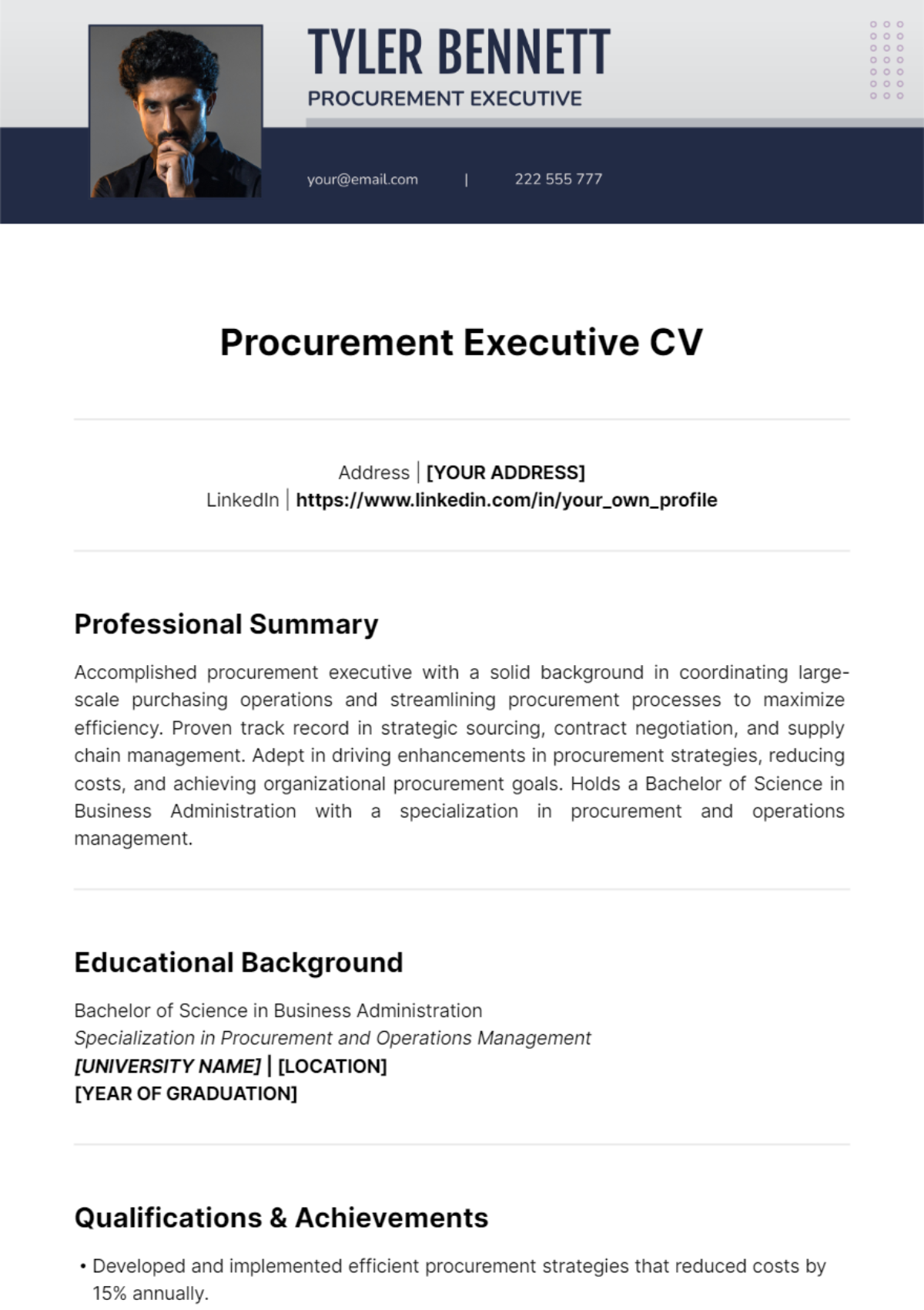 Procurement Executive CV Template - Edit Online & Download