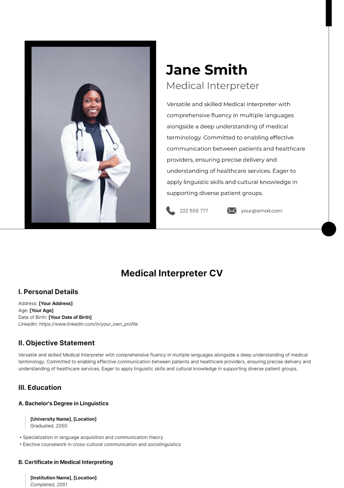 Medical Interpreter CV Template - Edit Online & Download