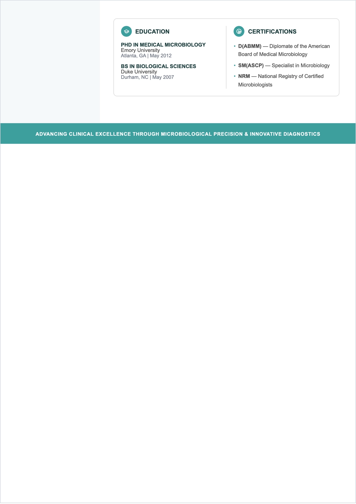Free Medical Microbiologist ATS CV Template, AI CV Builder