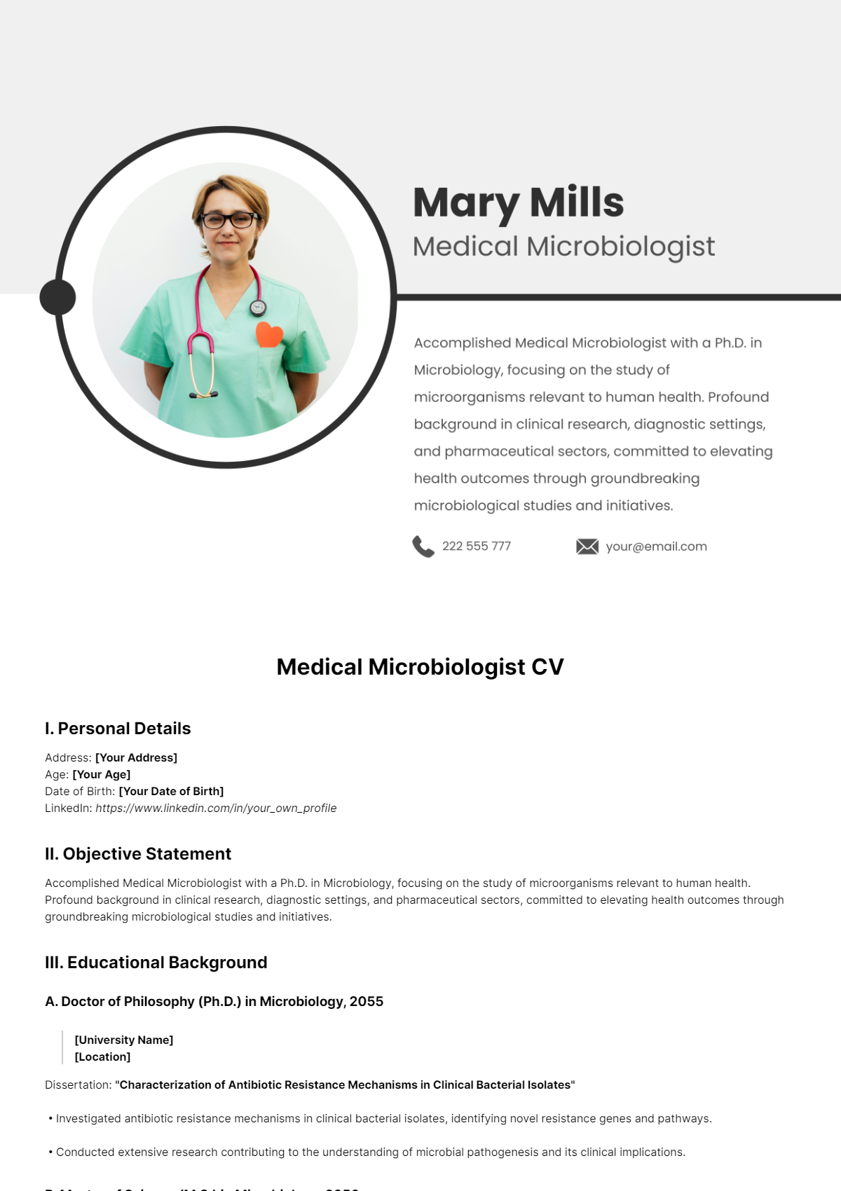 Medical Microbiologist CV Template - Edit Online & Download