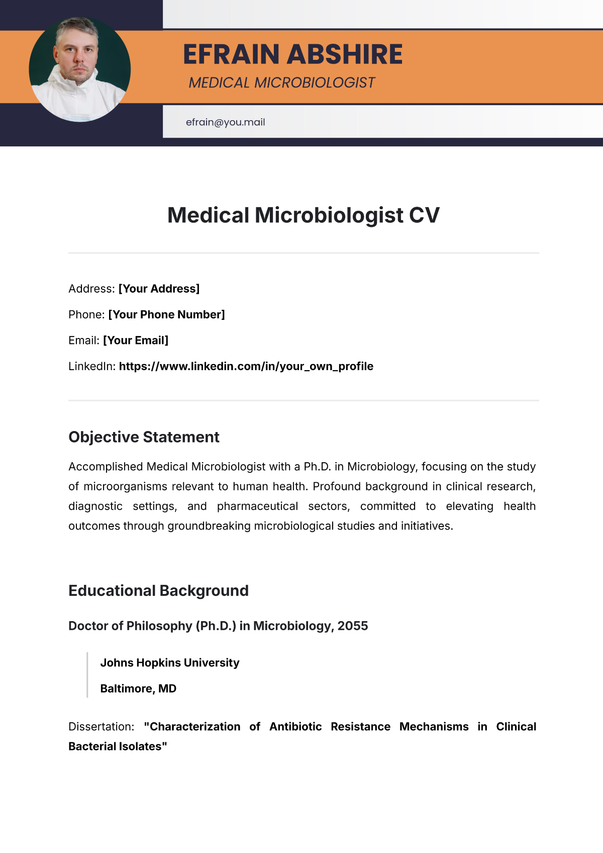 Free Medical Microbiologist CV Template