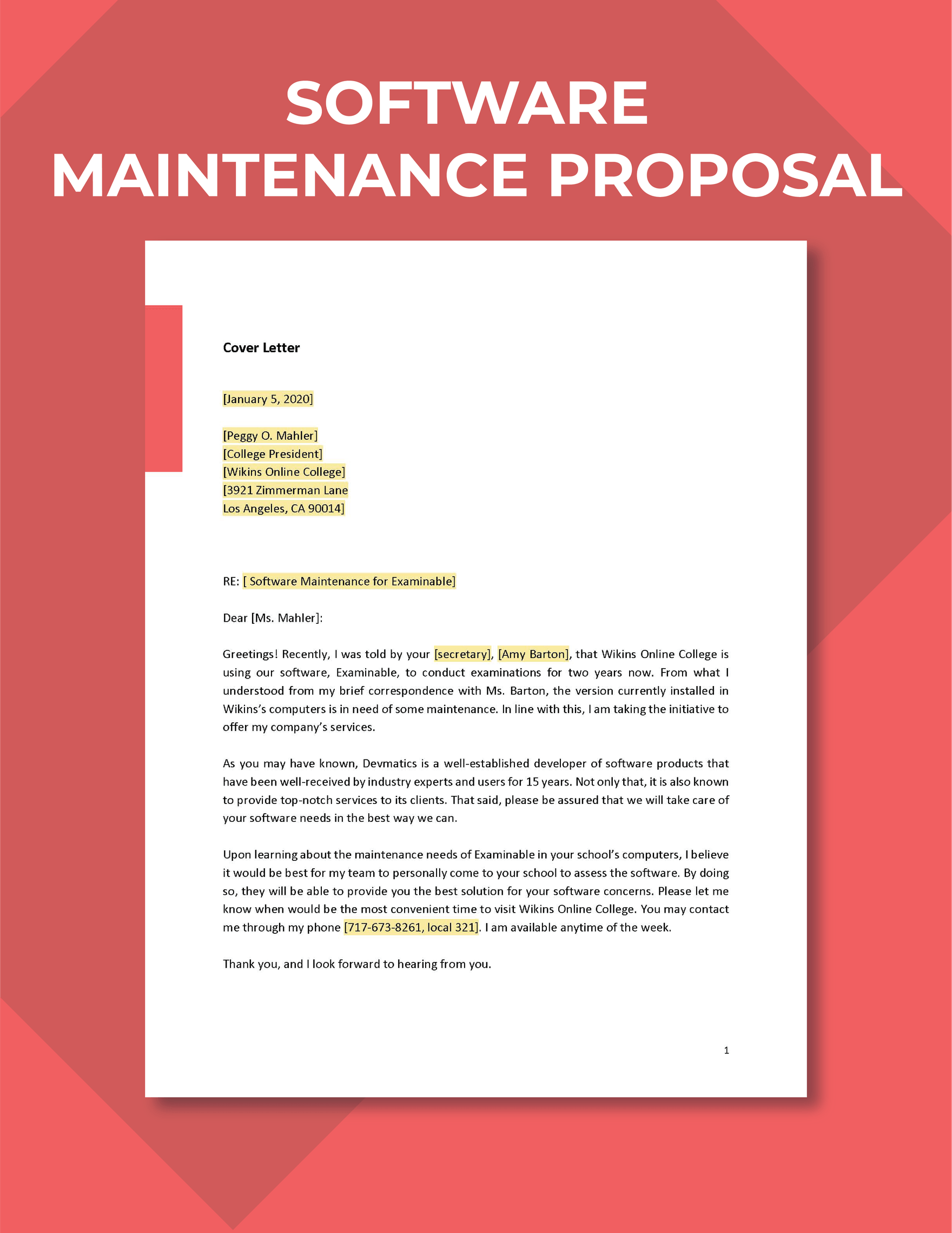 Software Maintenance Proposal Template