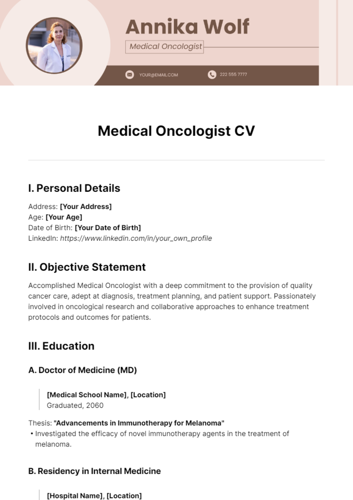 Medical Oncologist CV Template - Edit Online & Download