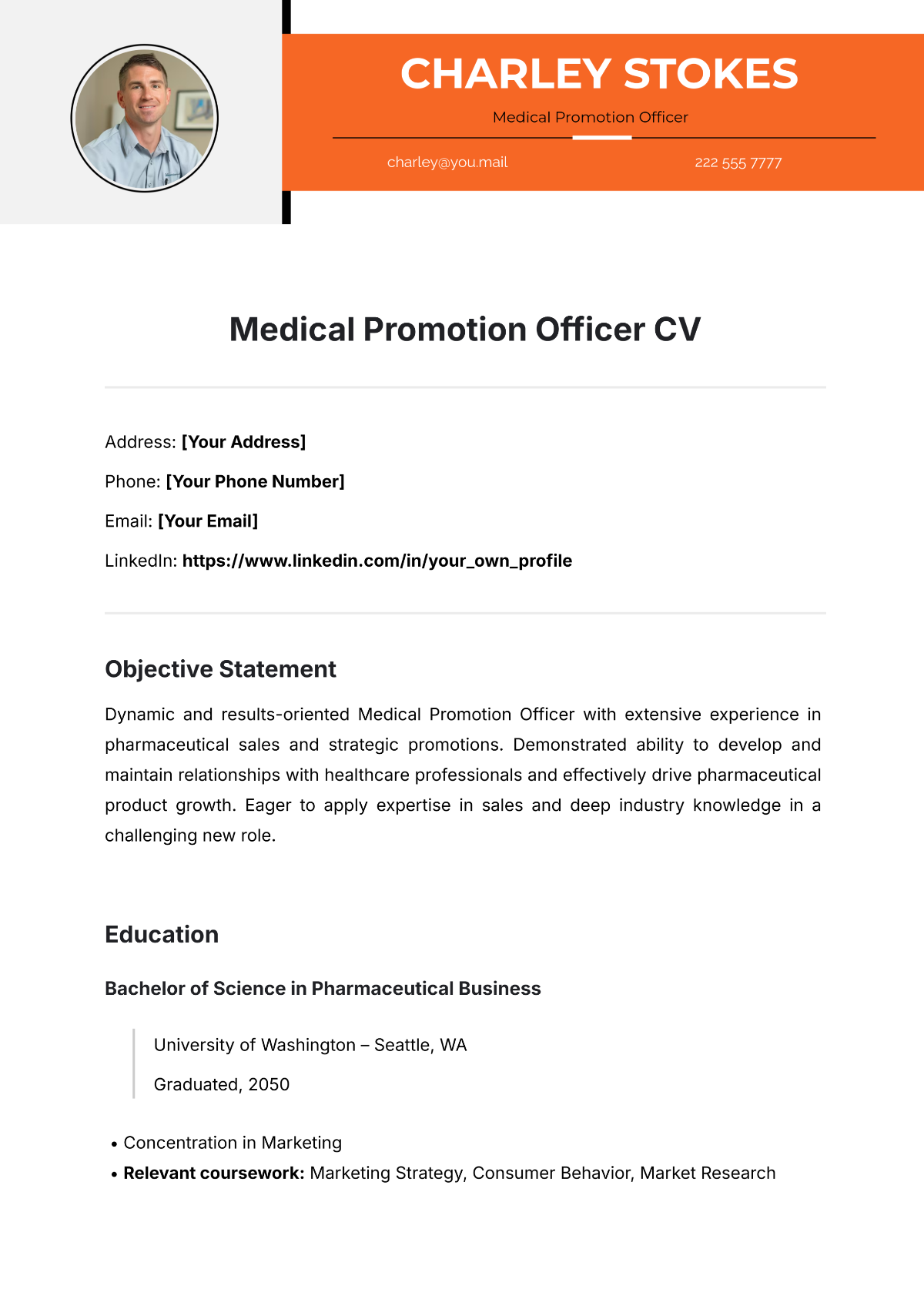 Free Medical Promotion Officer CV Template