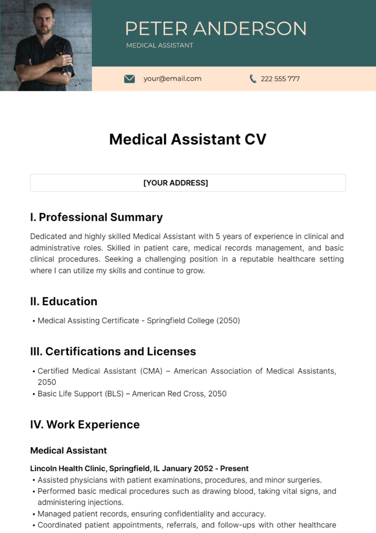 Medical Assistant CV Template - Edit Online & Download