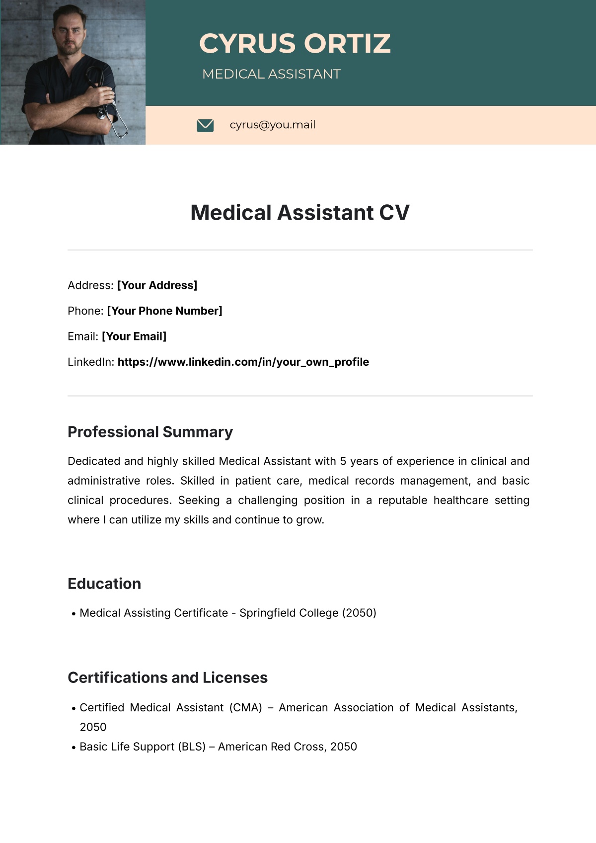 Free Medical Assistant CV Template