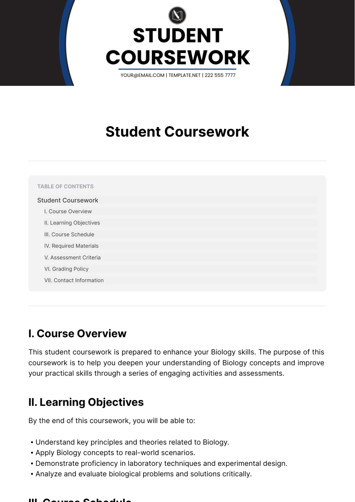 Free Student Coursework Template - Edit Online & Download | Template.net