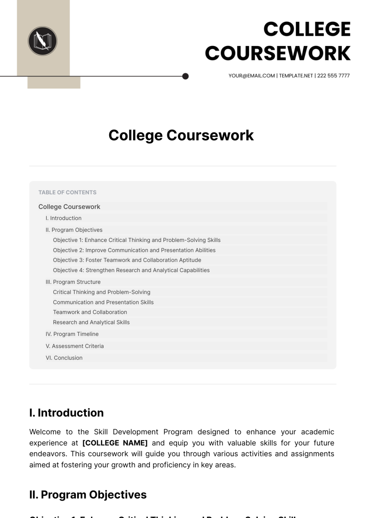 College Coursework Template