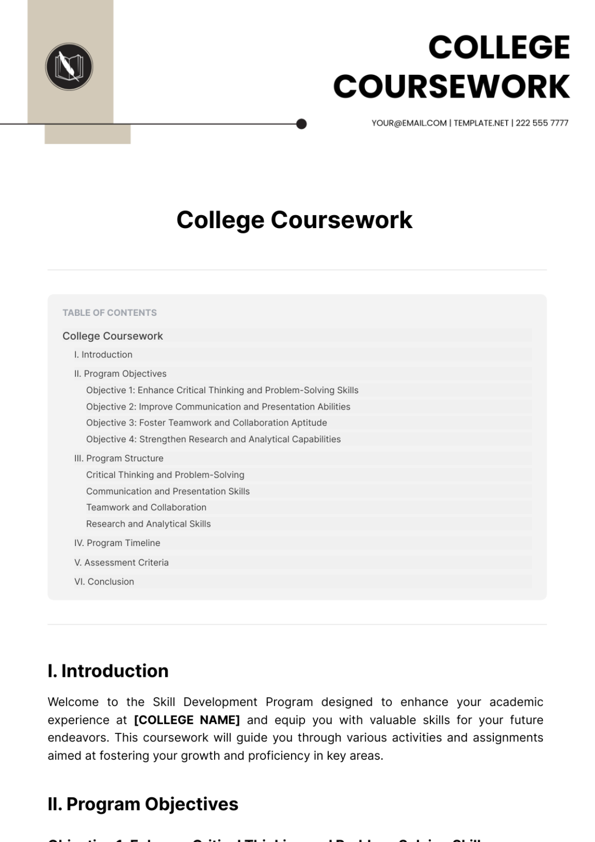 College Coursework Template - Edit Online & Download