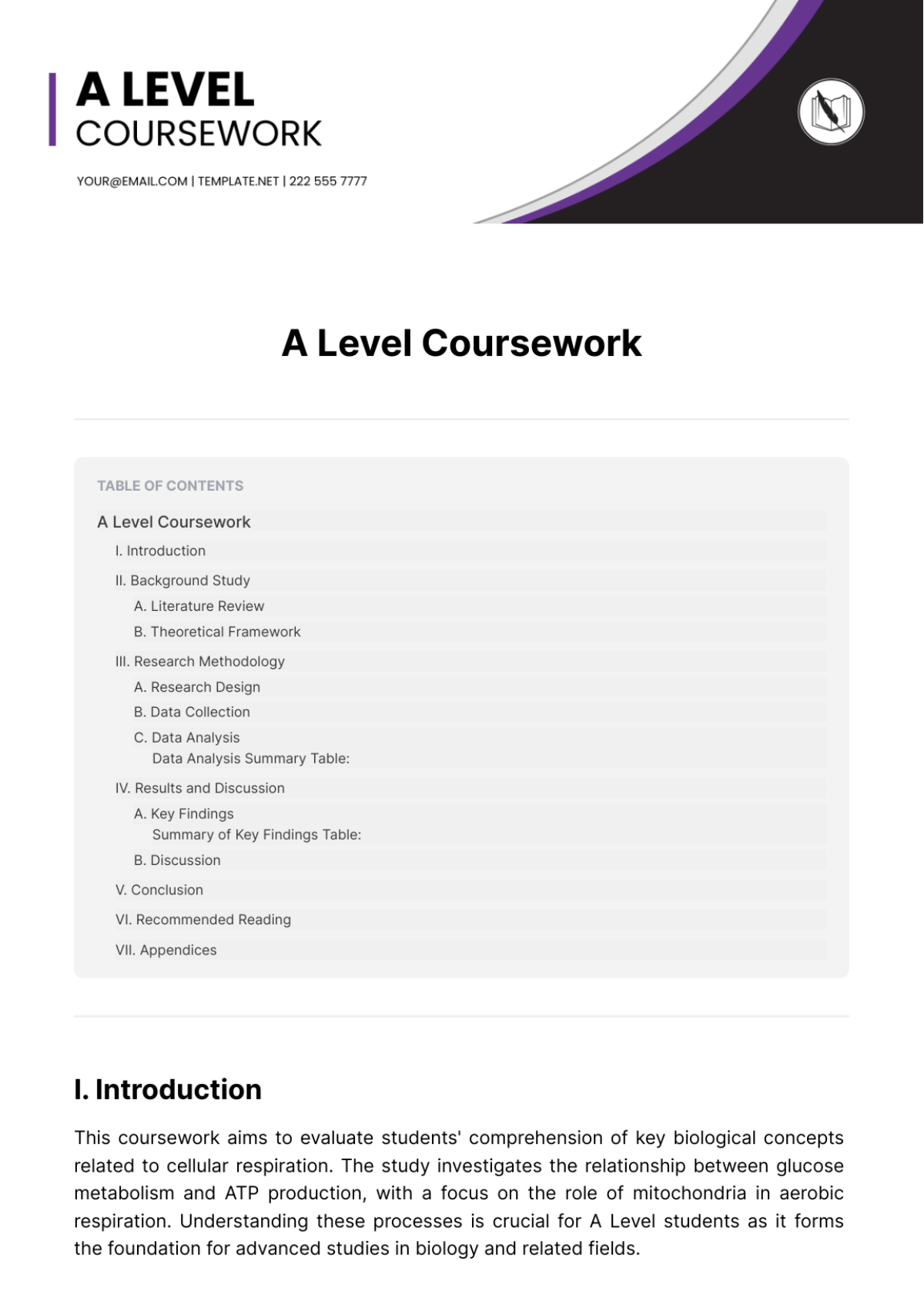 A Level Coursework Template - Edit Online & Download