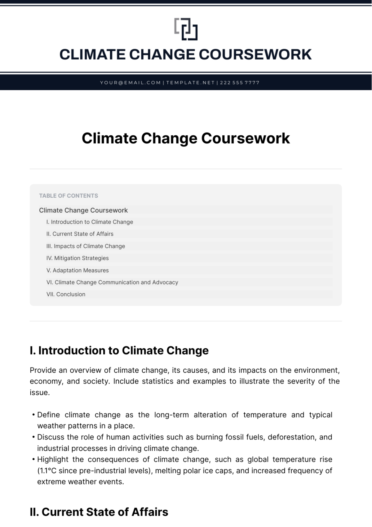 Free Climate Change Coursework Template