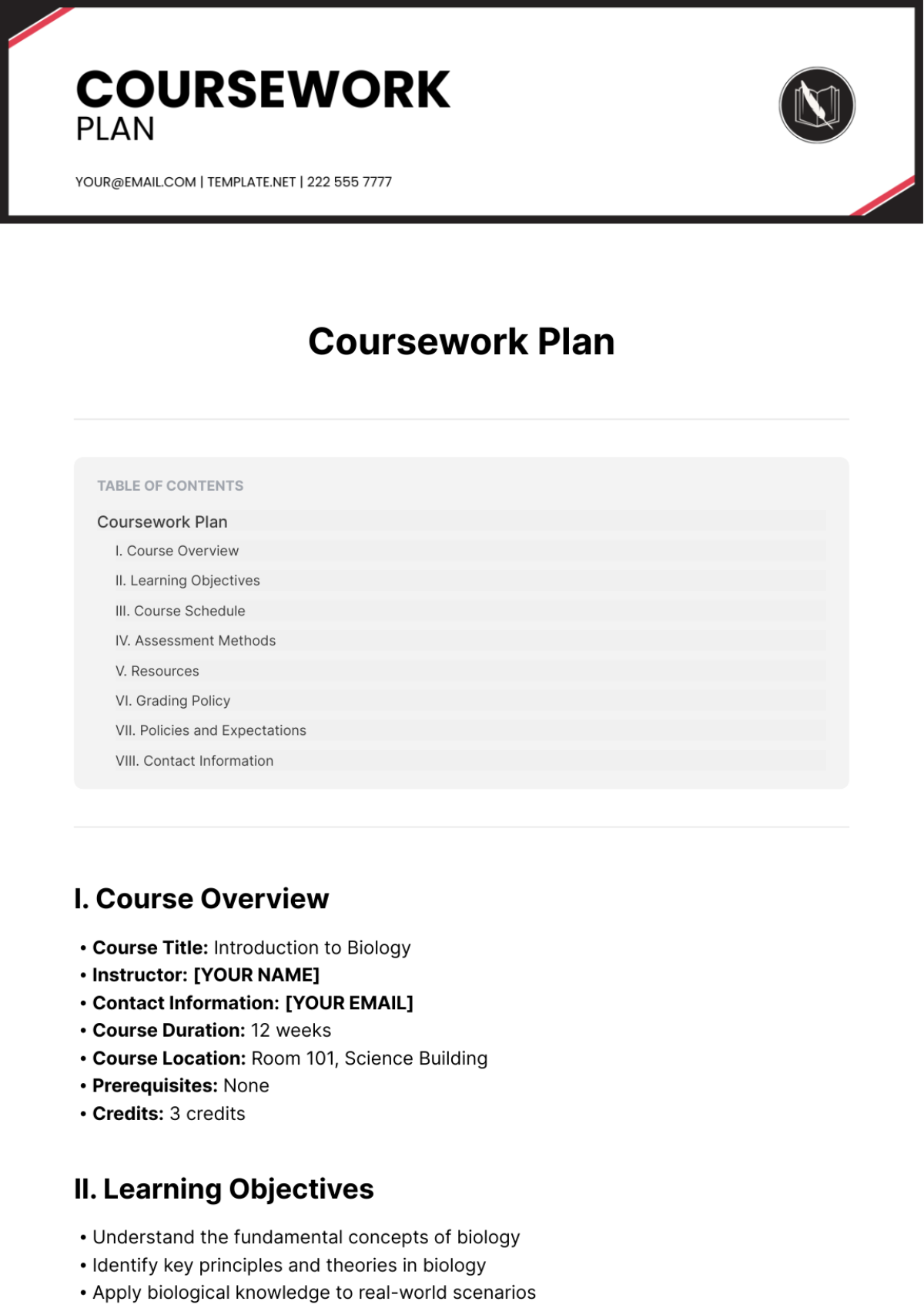 Coursework Plan Template