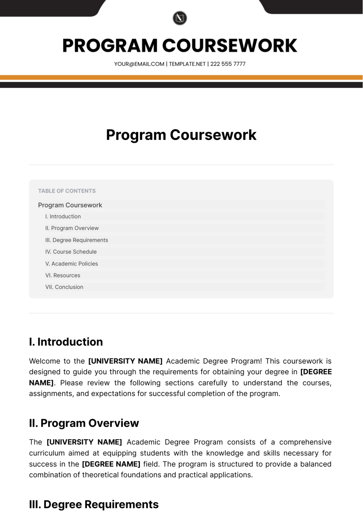 Program Coursework Template - Edit Online & Download