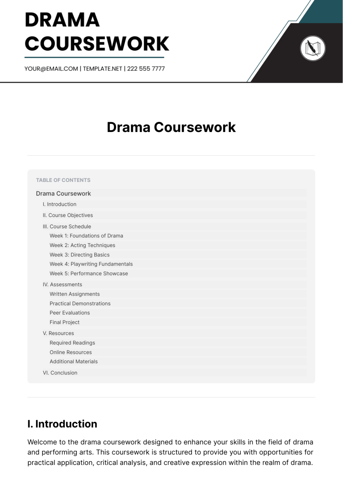 Drama Coursework Template - Edit Online & Download