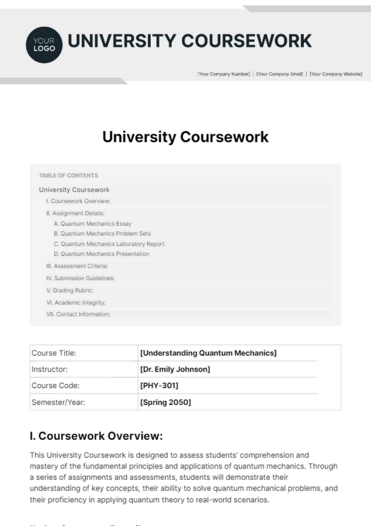 University Coursework Template - Edit Online & Download