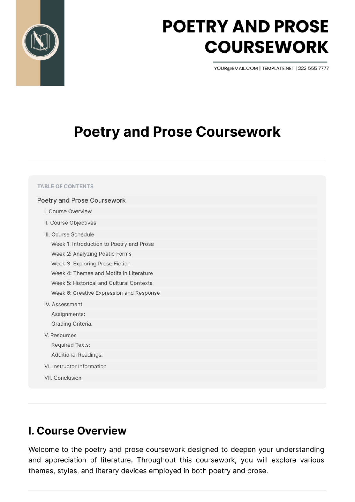 Poetry and Prose Coursework Template - Edit Online & Download