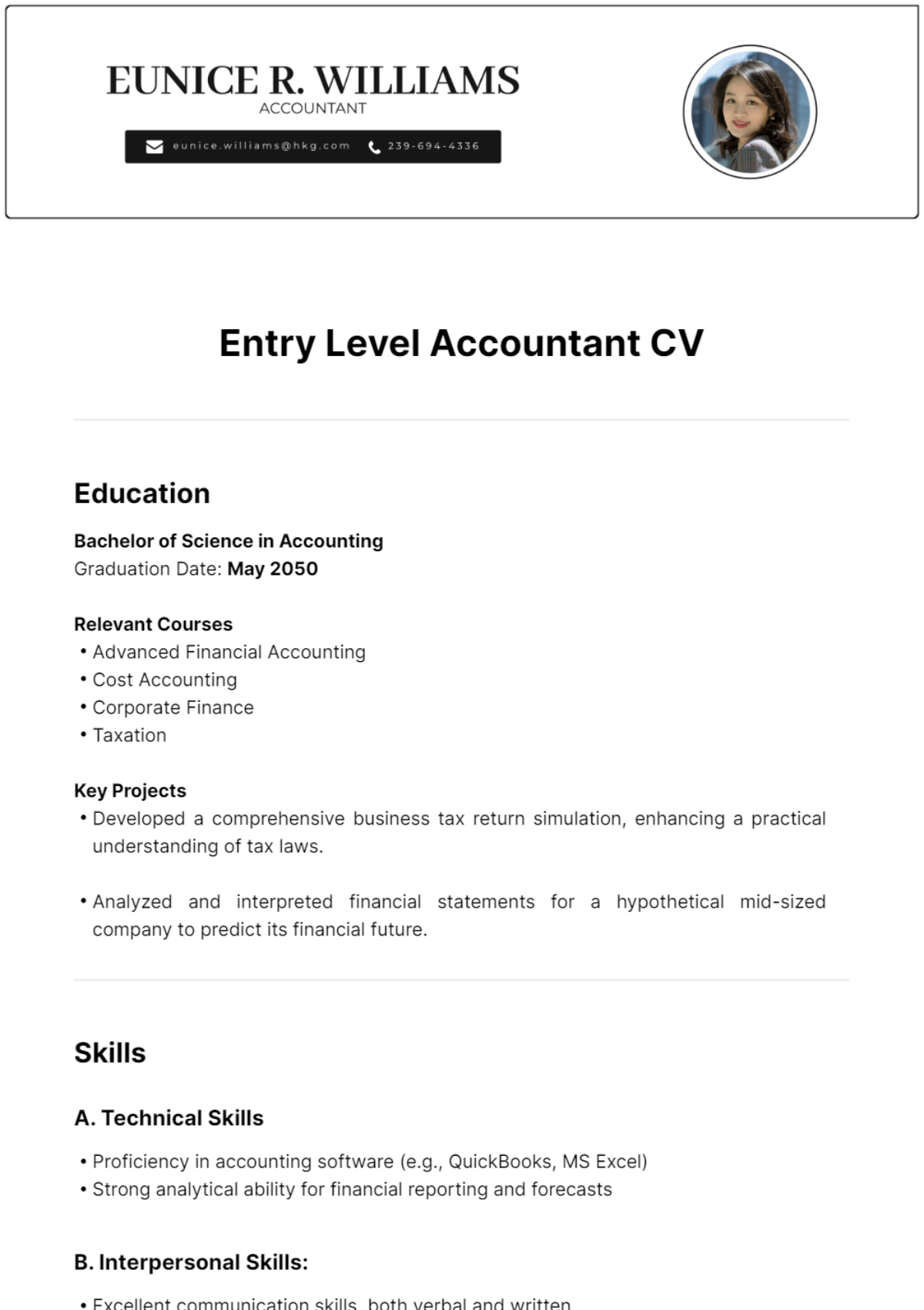 Entry Level Accountant CV Template - Edit Online & Download