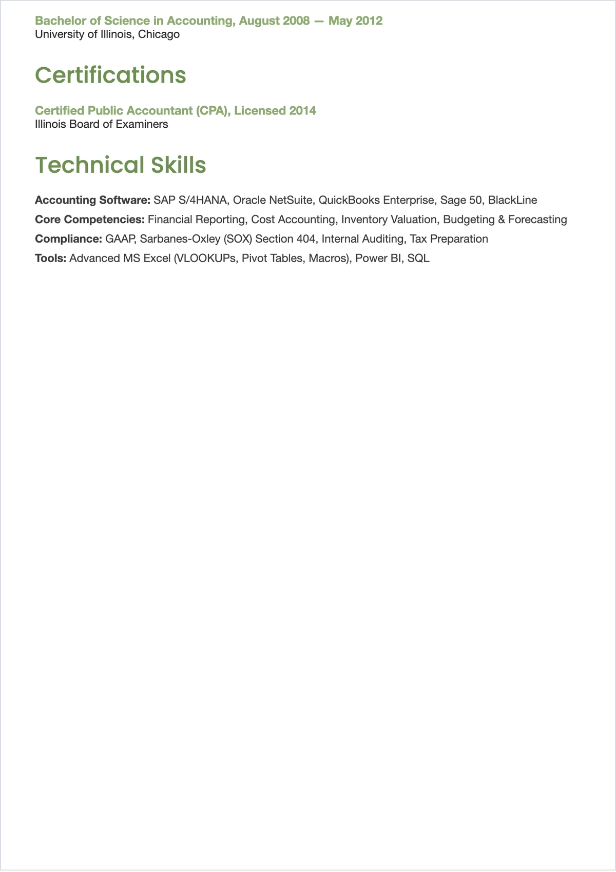 Free Accounting Manager ATS CV Template, AI CV Builder