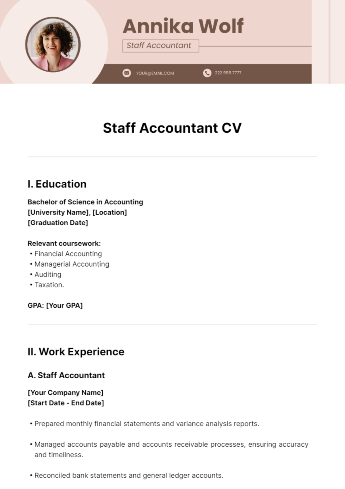 Staff Accountant CV Template - Edit Online & Download