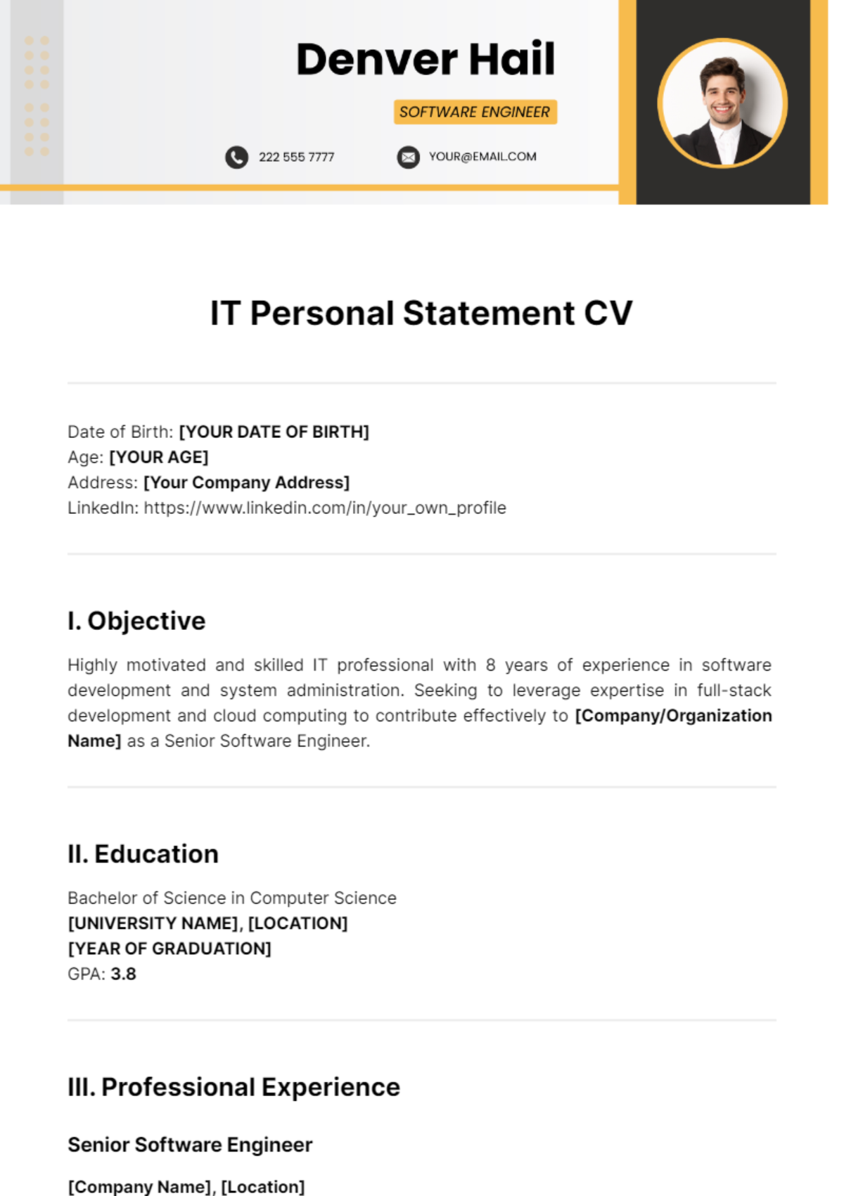 personal statement for cv it