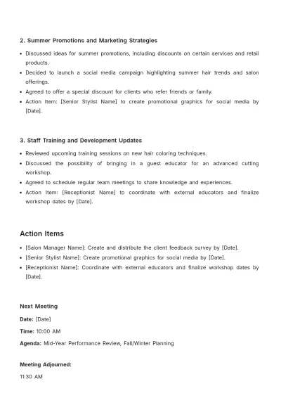 Free Professional Salon Meeting Minute Template to Edit Online